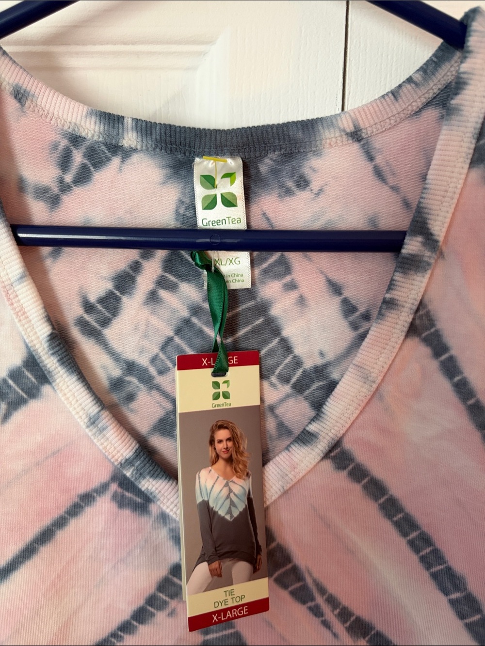 GreenTea Pink & Gray Tie-Dye V-Neck Top